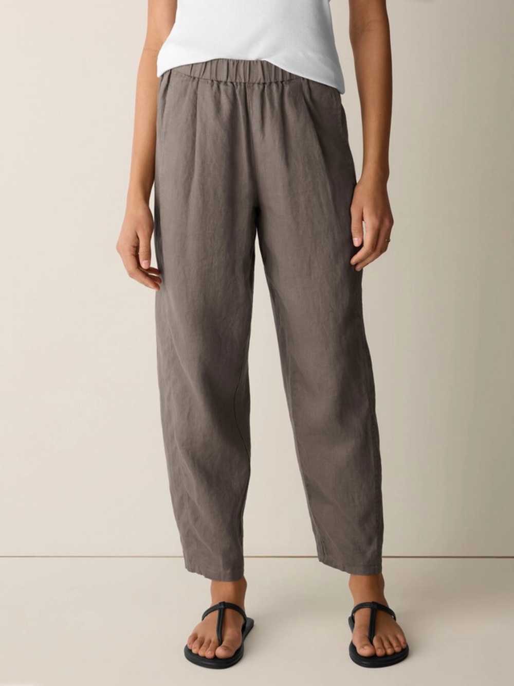 Eileen Fisher - Relaxed Linen-Blend Drawstring Pants in Taupe - Picture 4 of 6